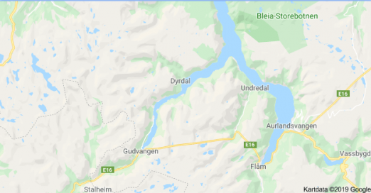 Kart over turen fra Flåm til Gudvangen via Nærøyfjorden