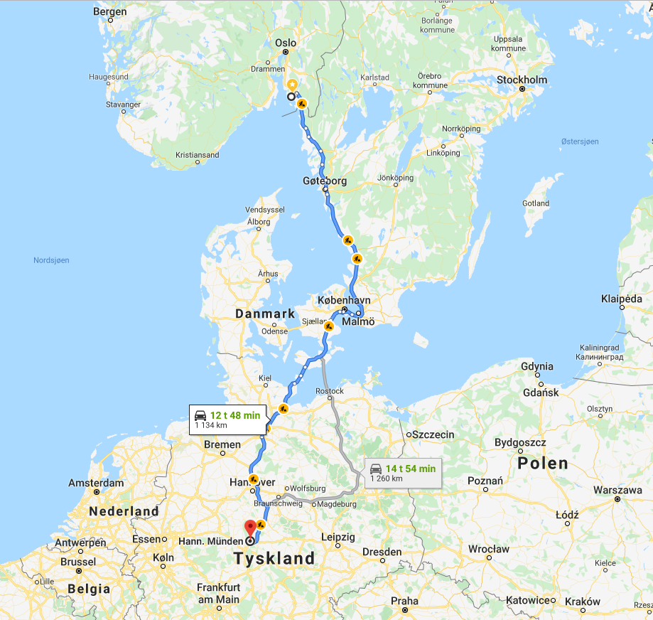 Kart over reisen fra Fredrikstad til Hann Münden 2019-12-03 (2)