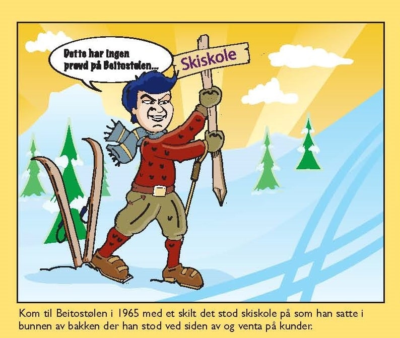Tegneserie Beitostølen - når et fantastisk skieventyr tar til - den første skiskolen starter