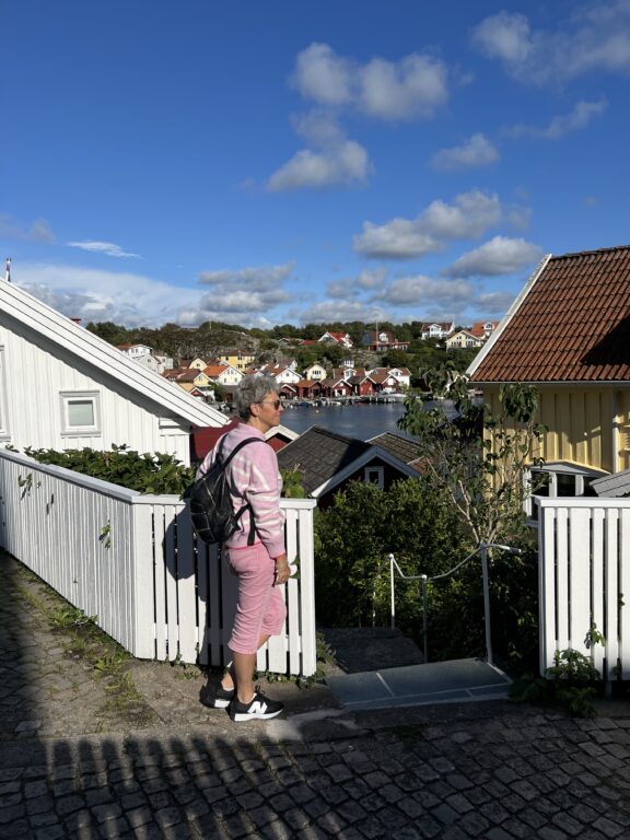 Utsikt mellom sommerhusene på Skäftö